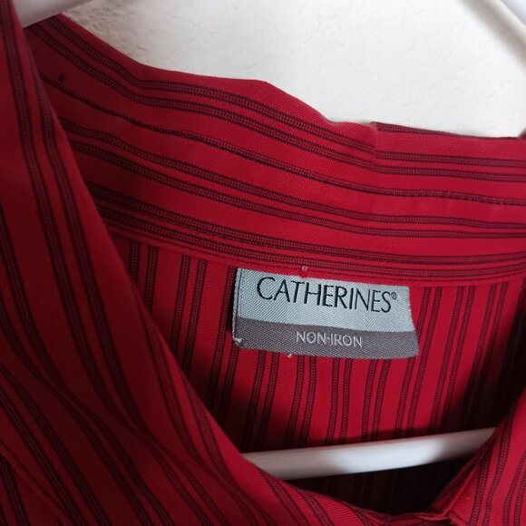 Catherines Womens Plus Size 2X Red Striped Button Down Shirt Non Iron Long Sleev - Picture 4 of 10
